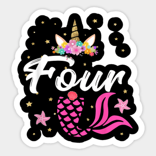 4Th Birthday Girl Unicorn Shirt Mermaid Tail 4 Years Old Sticker